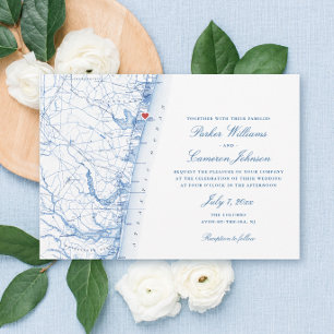 Invitación Mapa de Avon-by-the-Sea NJ Boda Azul Marino Elegan