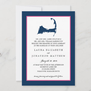 Invitación Mapa de bacalao azul marino rosa caliente de Cabo