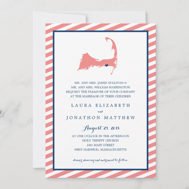 Invitación Mapa de bacalao y franjas de Dennisport | BODA (Anverso)