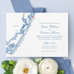 Invitación Mapa de Barnegat Light NJ Elegante Boda Azul Marin