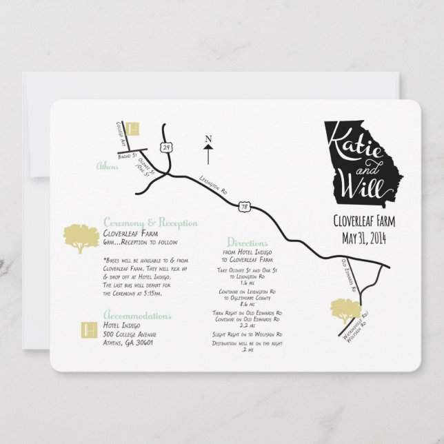 Invitación Mapa de Boda diseñado por personalizados (Anverso)