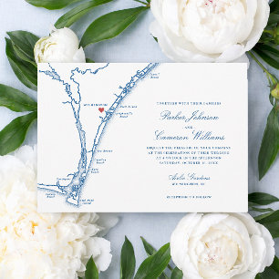 Invitación Mapa de bodas de Airlie Gardens Navy Wilmington NC