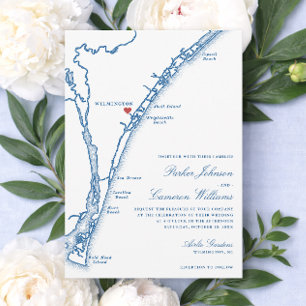 Invitación Mapa de bodas de Airlie Gardens Navy Wilmington NC