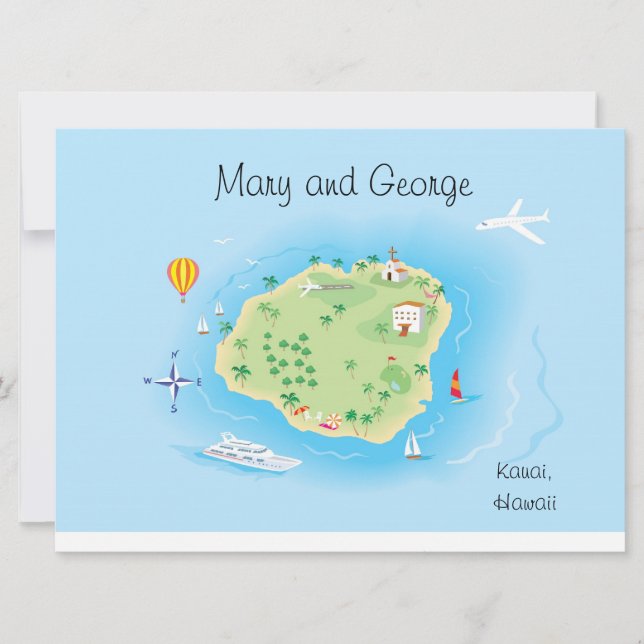 Invitación Mapa de Bodas ilustrados por personalizados (prime (Anverso)