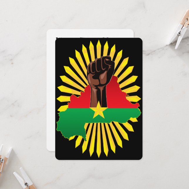 Invitación Mapa de Burkina, bandera y puño de la revolución (Anverso/Reverso In Situ)