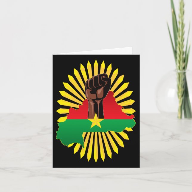Invitación Mapa de Burkina, bandera y puño de la revolución (Anverso)
