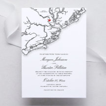 Mapa de Charleston SC Costero Boda en Blanco y Neg
