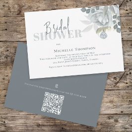 Invitación Mapa de código QR azul Floral simple ducha de novi