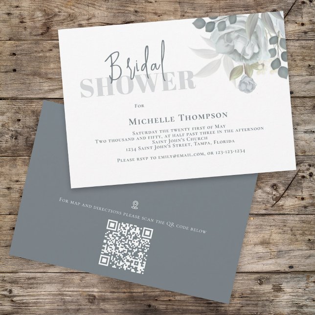 Invitación Mapa de código QR azul Floral simple ducha de novi (Subido por el creador)