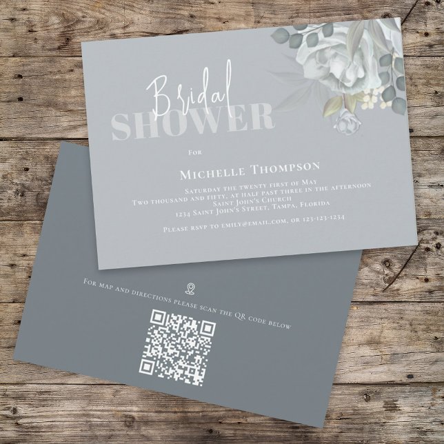 Invitación Mapa de código QR azul Floral simple ducha de novi (Subido por el creador)