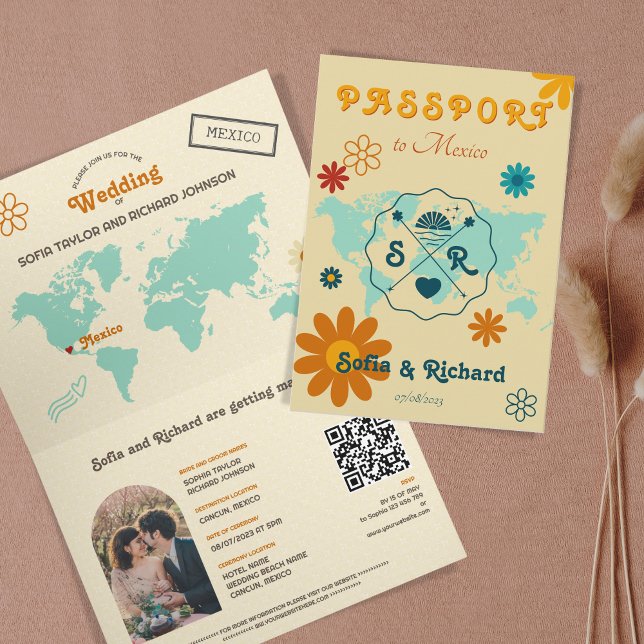 Invitación Mapa de código QR de pasaporte de destino de boda  (Subido por el creador)