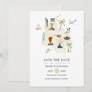 Invitación Mapa de Columbia Boda de destino en Cali