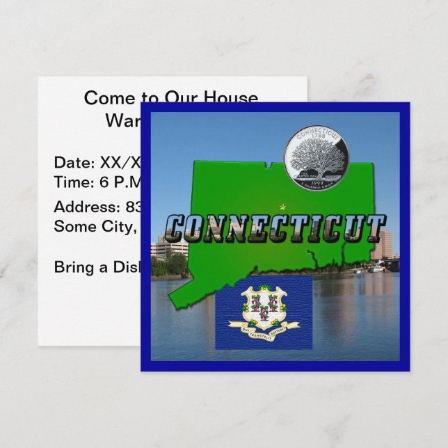 Invitación Mapa de Connecticut', texto, trimestre falso, pais (Anverso / Reverso)