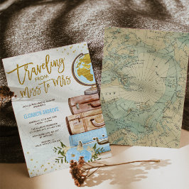Invitación Mapa de cosecha de la señora Blue Travel Bridal Sh