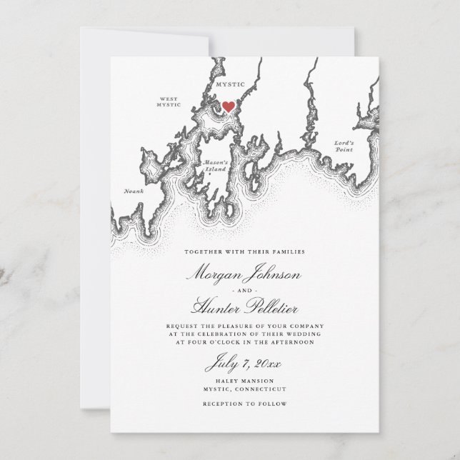 Invitación Mapa de CT místico Boda elegante negro y blanco (Anverso)