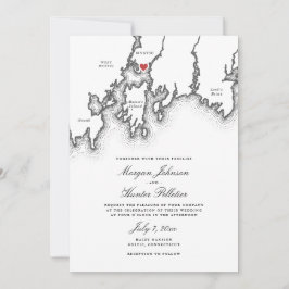 Invitación Mapa de CT místico Boda elegante negro y blanco