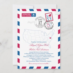 Invitación Mapa de Estados Unidos Virginia USA Airmail   Boda