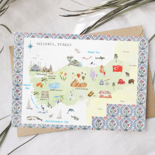 Invitación Mapa de Estambul, Turquía en acuarela