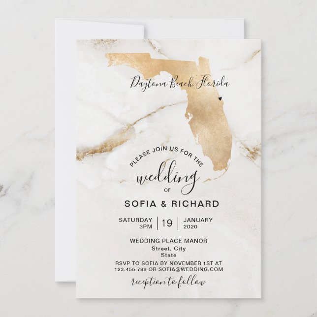 Invitación Mapa de Florida de destino de boda corazón extraíb (Anverso)