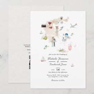 Invitación Mapa de Grecia Código QR RSVP Boda de Destino