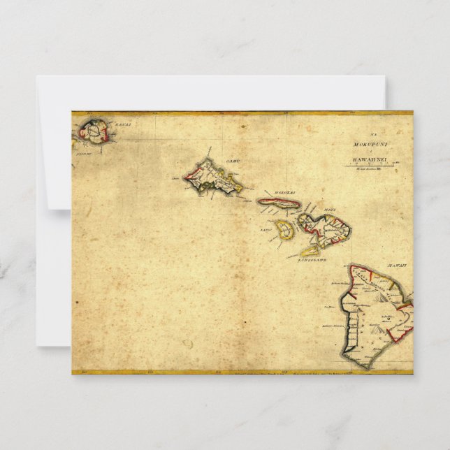 Invitación Mapa de Hawaii Vintage 1837 - Islas Hawái (Anverso)