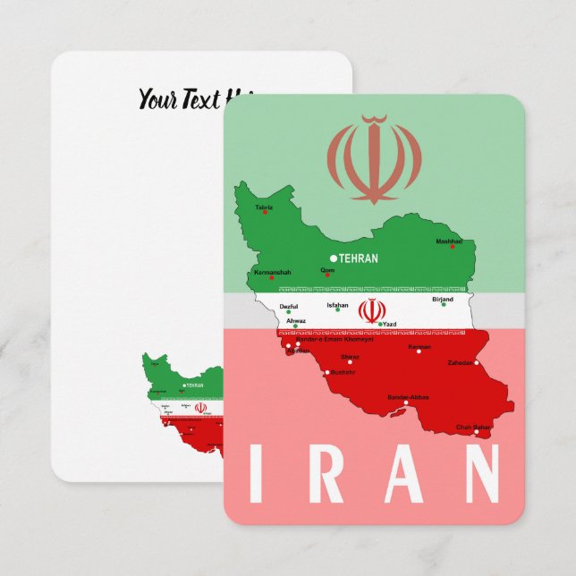 Invitación Mapa de Irán con bandera y emblema (Anverso / Reverso)