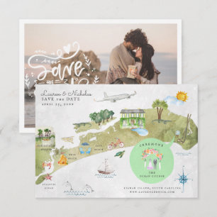 Invitación Mapa de itinerario de boda en Isla Kiawah