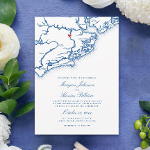 Mapa de Johns Island SC Elegante Boda Azul Marino