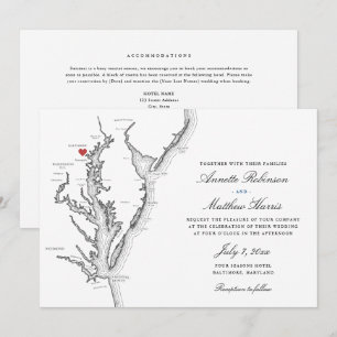 Invitación Mapa de la Bahía de Chesapeake en Baltimore MD Tod
