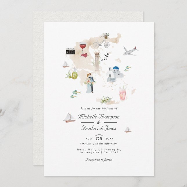 Invitación Mapa de la boda de destino del Código QR de Grecia (Anverso / Reverso)