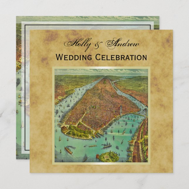 Invitación Mapa de la ciudad de Nueva York en peligro Boda BG (Anverso / Reverso)