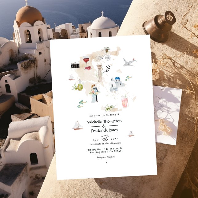 Invitación Mapa de la foto de la boda de destino en Grecia (Subido por el creador)