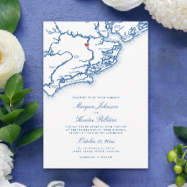 Invitación Mapa de la Isla Johns SC Elegante Boda Azul Marino