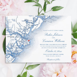 Invitación Mapa de la Isla Tybee Boda Azul Marino