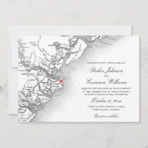 Mapa de la Isla Tybee en Blanco y Negro para Boda