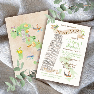 Invitación Mapa de la Torre de Pisa Watercolor