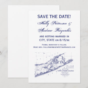Invitación Mapa de Long Island The Hamptons Boda VC