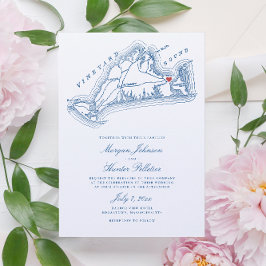 Invitación Mapa de MAMÁES de Edgartown Boda azul elegante de 