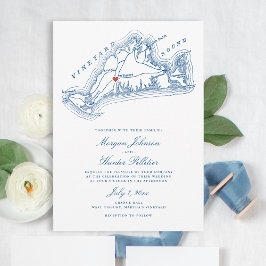 Invitación Mapa de MAMÁES de Tisbury Occidental Boda azul de