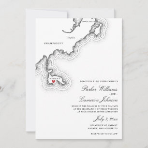 Invitación Mapa de MAMÁES Nahant Boda elegante en blanco y ne