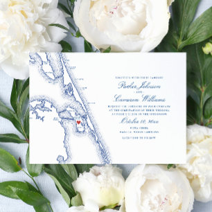 Invitación Mapa de Manteo NC OBX Boda de la Marina Elegante