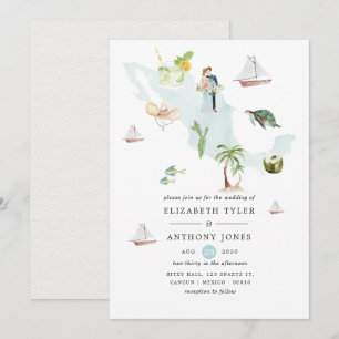 Invitación Mapa de México en acuarela para boda de destino