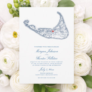 Invitación Mapa de Nantucket MA Elegante Boda Azul Marino