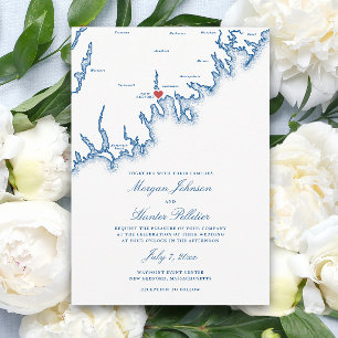 Invitación Mapa de New Bedford MA Elegante Boda Azul Marino