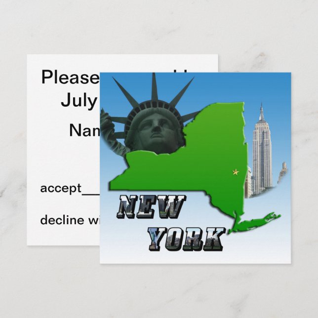 Invitación Mapa de Nueva York, estatua de la libertad, monume (Anverso / Reverso)