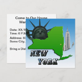 Invitación Mapa de Nueva York, estatua de la libertad, monume
