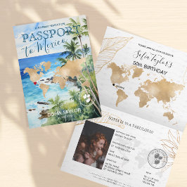 Invitación Mapa de pasaporte de cumpleaños de árbol de palmas