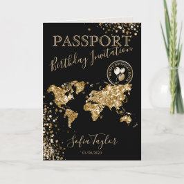 Invitación Mapa de pasaporte de cumpleaños feliz para purpuri
