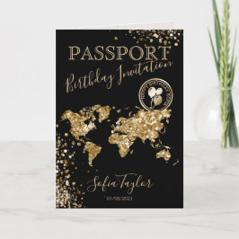 Invitación Mapa de pasaporte de cumpleaños feliz para purpuri