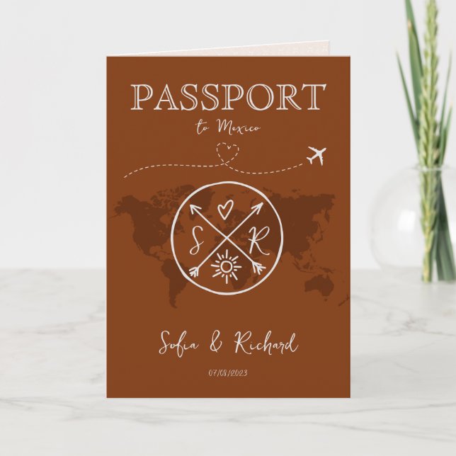 Invitación Mapa de pasaporte de destino de Boda Boho Terracot (Anverso)